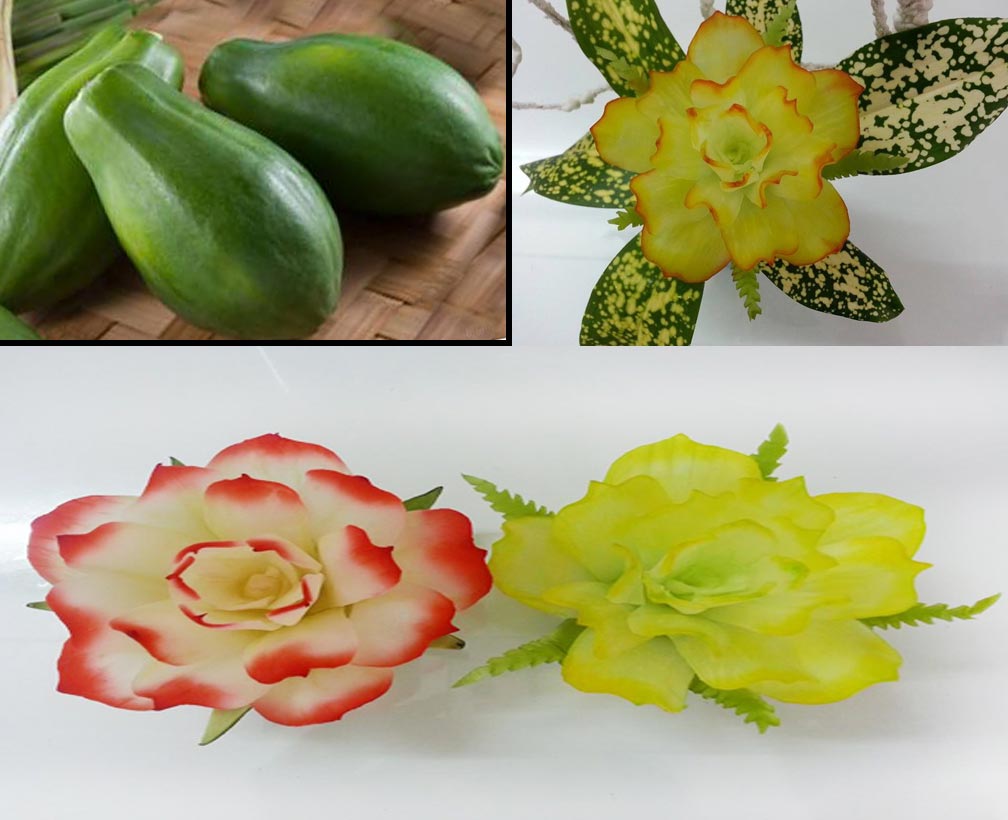Quả đu đủ xanh cũng có thể tỉa thành những bông hoa đẹp như thế này.