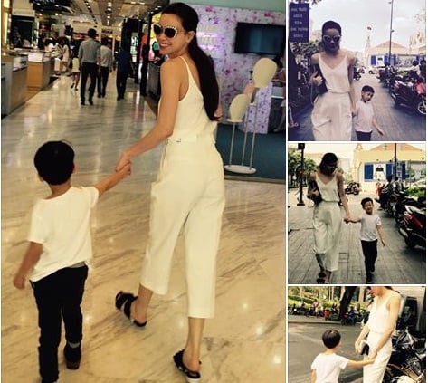 Mới đây, 'nữ hoàng giải trí' của showbiz Việt đã khoe bức ảnh cô và cậu con trai Subeo tung tăng ra phố.