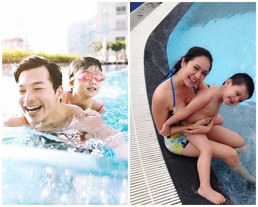 Những hình ảnh ngọt ngào của sao Việt và con ở bể bơi
