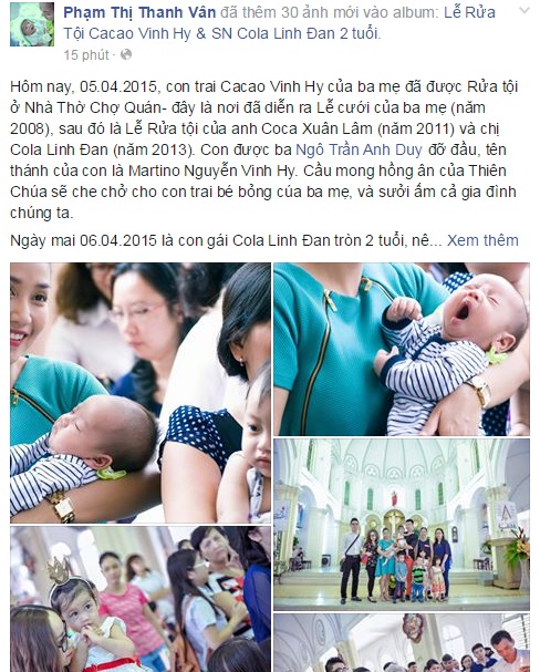 Mẹ Ốc chia sẻ: 'Đây là nơi đã diễn ra Lễ cưới của ba mẹ (năm 2008), sau đó là Lễ Rửa tội của anh Coca Xuân Lâm (năm 2011) và chị Cola Linh Đan (năm 2013)'.