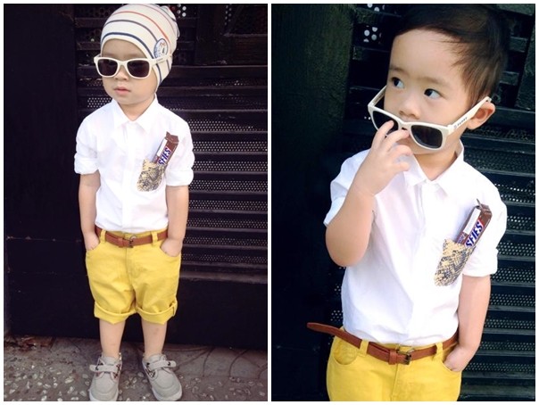 Cậu cả nhà Lý Hải - Minh Hà nổi tiếng bởi gu thời trang sành điệu, không thua một fashionista thực sự. Cậu nhóc rất thích thú mỗi khi được đeo kính râm chụp hình.