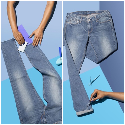 Biến quần jeans cũ thành quần ống lửng sờn gấu siêu 