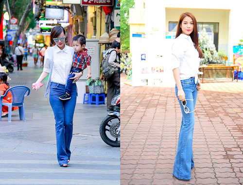 Mix quần jeans và sơ mi trắng thu hút như các mỹ nhân Việt