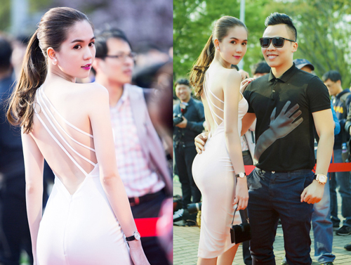Ngọc Trinh gợi cảm bên Khắc Tiệp trên thảm đỏ ở Hàn Quốc