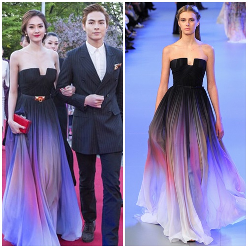 Linh Chi mặc đầm giống hệt Elie Saab tại Hàn Quốc