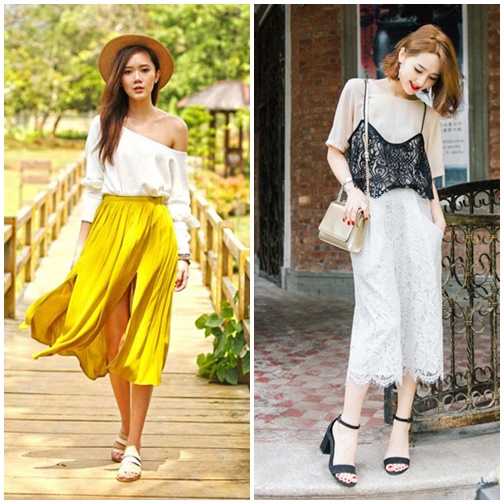 Áo trễ vai tràn ngập street style của các quý cô châu Á