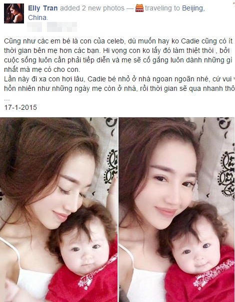 Là một trong những mỹ nhân có lối sống khá phóng khoáng nhưng kể từ ngày có con, Elly Trần lại bộc lộ khả năng làm mẹ thực thụ.