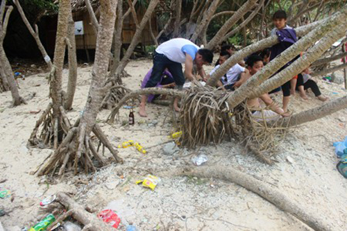 Đảo Khỉ Cát Bà cũng ngập ngụa rác thải.