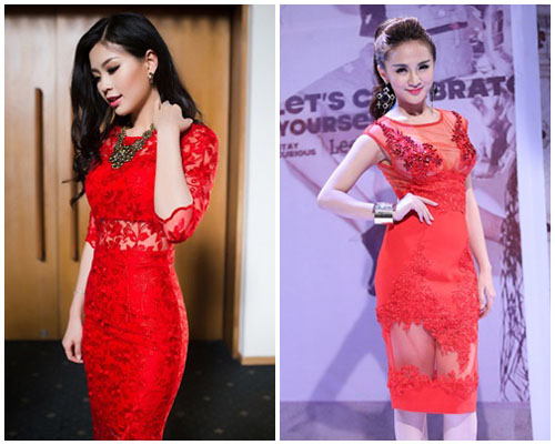 Học lỏm bí quyết mặc váy ren đỏ đẹp như sao Việt