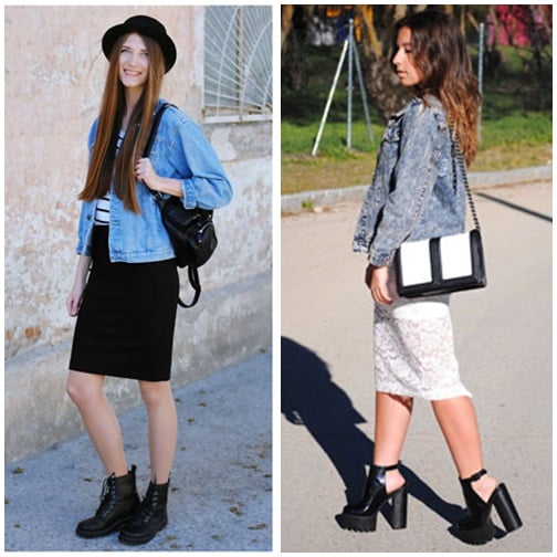 F5 phong cách nàng công sở với áo denim và chân váy bút chì