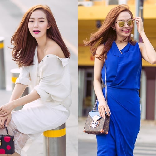 Ca sĩ Minh Hằng hững hờ vai trần xuống phố