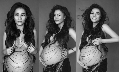 Thu Minh táo bạo bán nude khoe bụng bầu khi sắp sinh