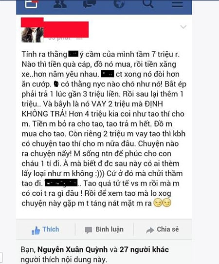Nữ sinh Hà Thành tố bạn trai chia tay đòi quà