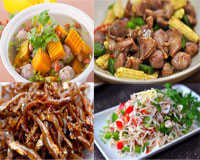 Nộm tép, cá kho riềng đưa cơm trưa nay