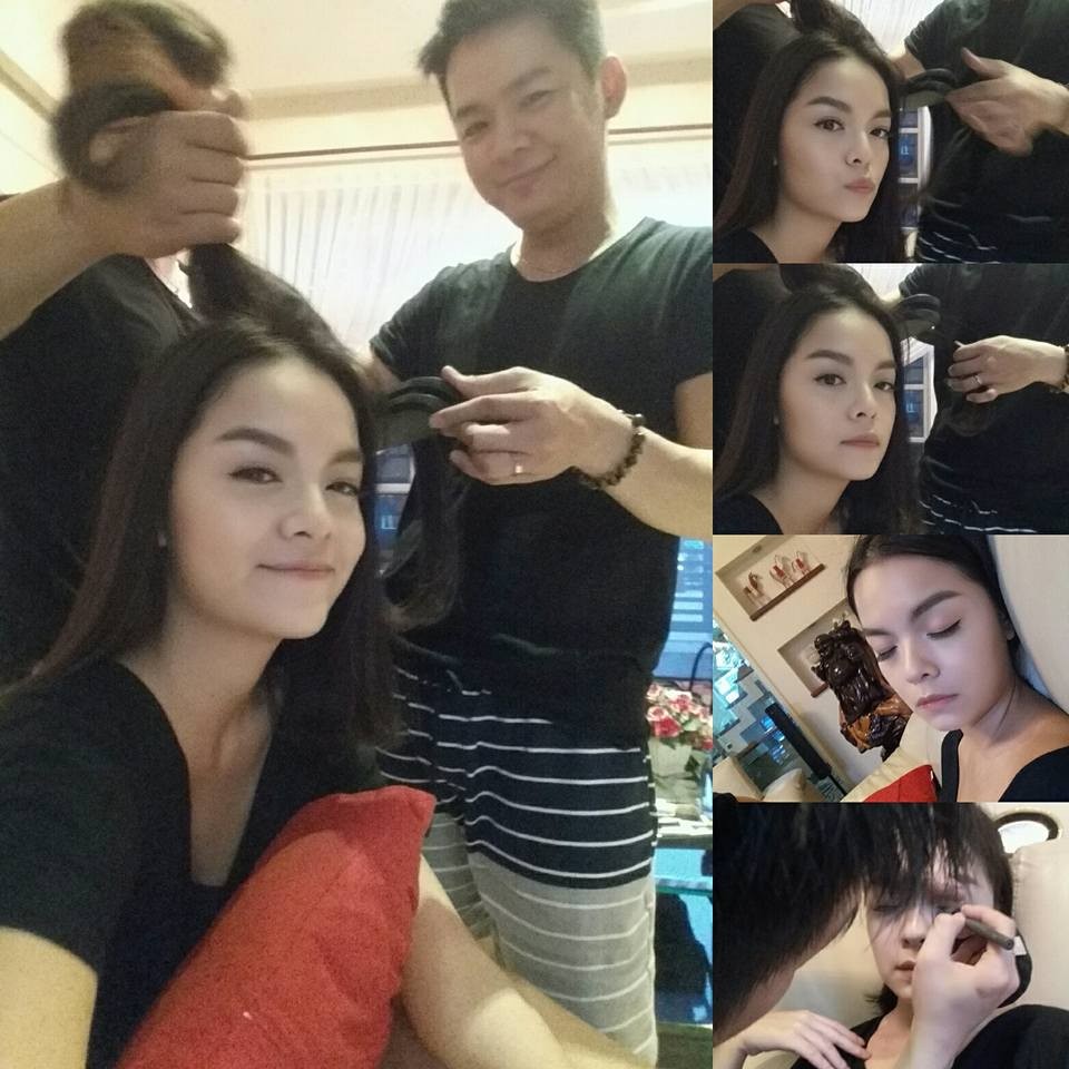 Phạm Quỳnh Anh nhắng nhít làm mẫu tóc.