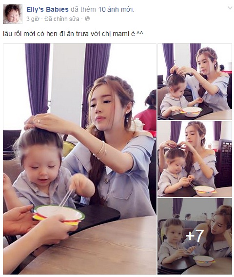 Bà mẹ trẻ thay lời con gái chú thích rằng: 'Lâu rồi mới có hẹn đi ăn trưa với chị mami nè'.