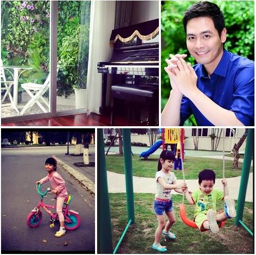 MC Phan Anh bảnh bao, khoe các con đang mải mê chơi đùa.