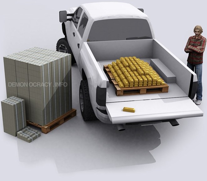 Với trọng lượng rất nặng, chừng này vàng có thể phá vỡ hệ thống treo của chiếc xe tải cỡ trung bình. Và số vàng này có thể mua được khoảng 2.660 xe tải mới giá khoảng 40.000 USD mỗi chiếc.