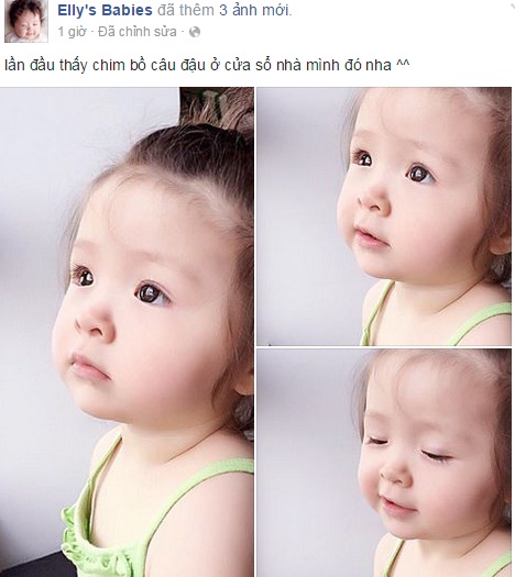 Elly Trần đăng tải những hình ảnh ngơ ngác của con gái lên trang cá nhân cùng lời chia sẻ: 'Lần đầu thấy chim bồ câu đậu ở cửa sổ nhà mình đó nha'