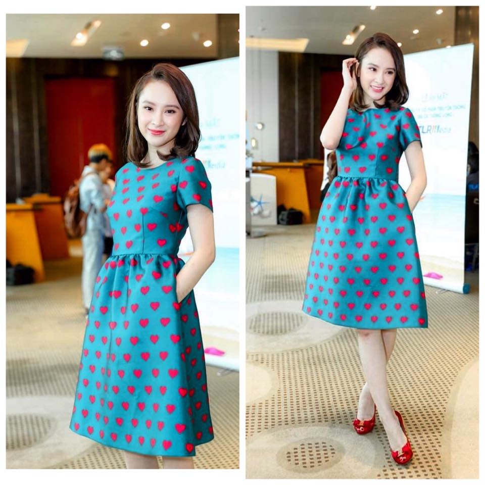 Angela Phương Trinh xinh đẹp, sành điệu với chiếc đầm xanh - một thiết kế của NTK Đỗ Mạnh Cường.