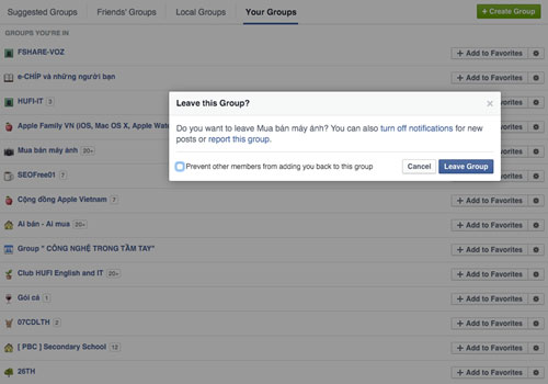 Cách thoát khỏi các group rao vặt trên Facebook
