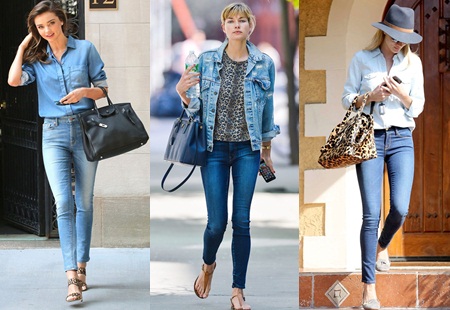 Phối đồ với xu hướng denim on denim đẹp như sao Hollywood