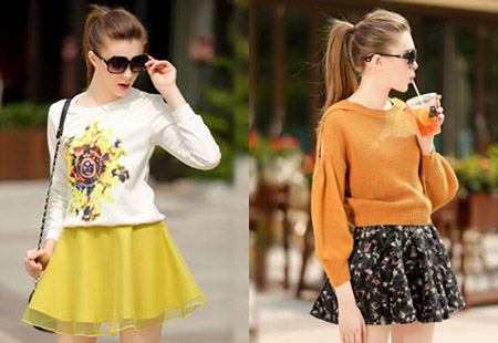 Cực trendy với set áo len, chân váy xòe phong cách Hàn