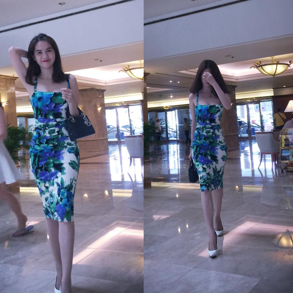 Ngọc Trinh khoe dáng thon giữa chốn đông người. Người đẹp nở nụ cười khá tươi và hạnh phúc.