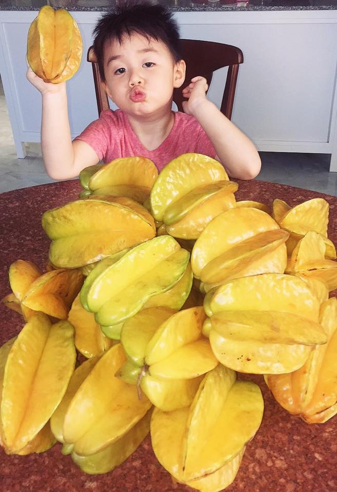 Lê Phương khoe con trai Cà Pháo xì tin, kèm dòng chú thích hài hước \'Tình anh bán khế\'.