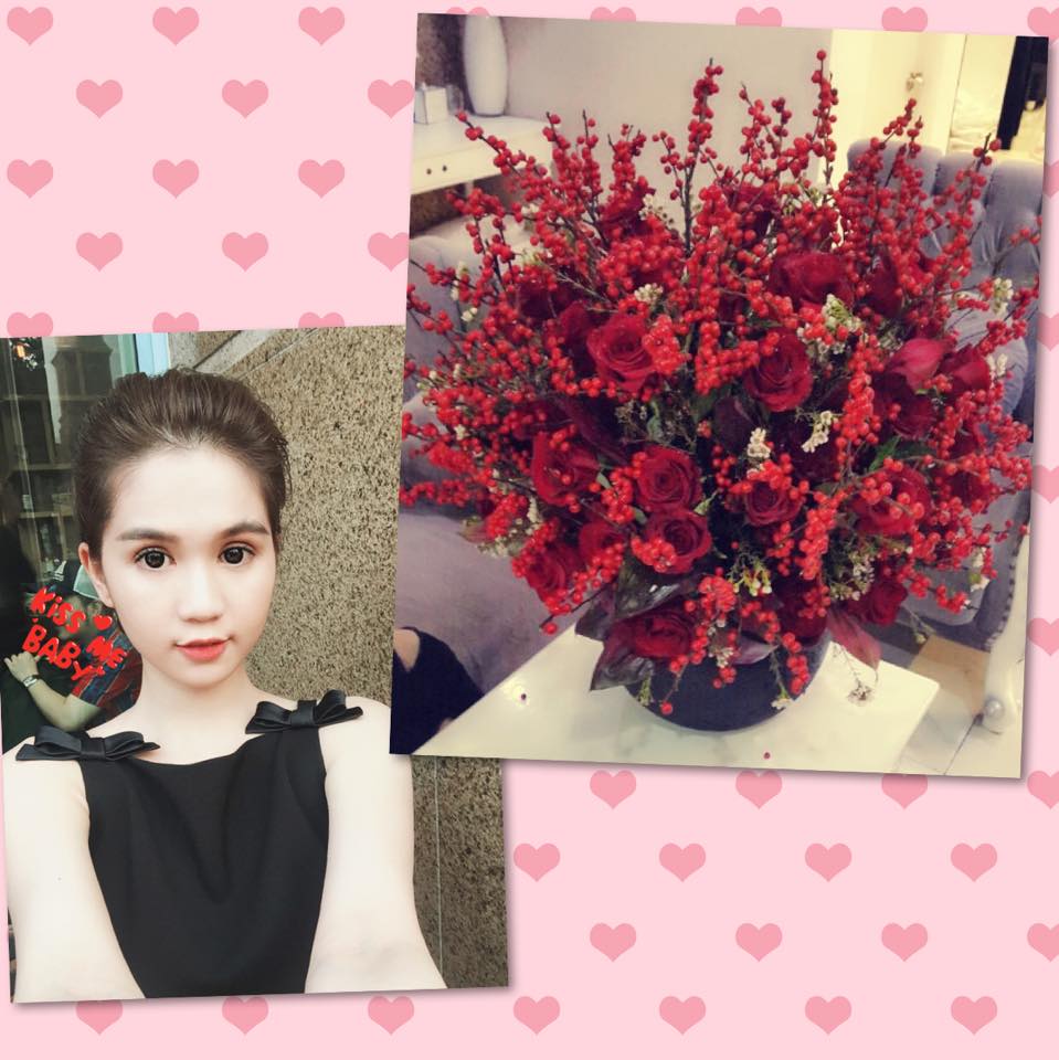 Ngọc Trinh được người giấu mặt tặng hoa “Niềm vui cuối tuần. Không biết ai tặng Trinh nữa. Nhưng dù sao Trinh cũng rất vui. Trinh cảm ơn nha”.