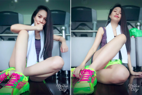 Hiền Thục khoe hình sau khi tập thể dục với \'tướng\' ngồi nam tính, khỏe khoắn.