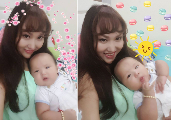 Phi Thanh Vân dịu dàng ôm con trong lòng và viết: 'Trốn ba đi chụp hình riêng hai mẹ con, phát hiện có một sự giống không hề nhẹ. Thế mà bé cứ tưởng mình đẻ mướn không ha hi'.