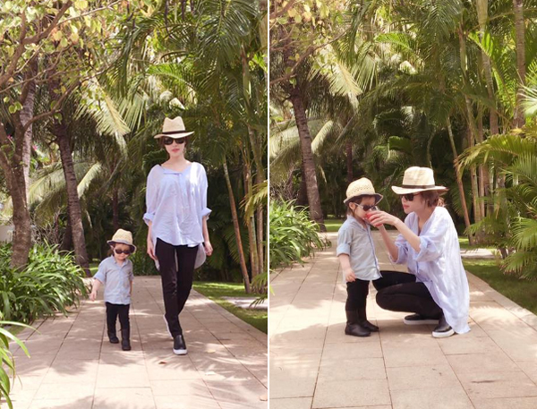 Cadie cực ngầu đi catwalk cùng mẹ. Elly Trần viết: 'Chị mami lãnh lương xong mời mình đi nghỉ mát trước khi mình nhập học nè hị hị '.