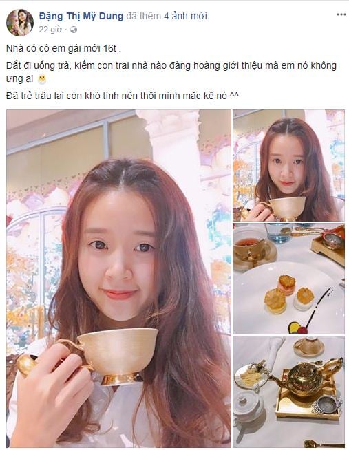 Mới đây, Midu đăng bức hình trẻ trung ngồi uống trà cùng dòng trạng thái vô cùng thả thính. Midu viết: 