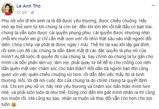 Đoạn trạng thái khá dài của bà xã Bình Minh