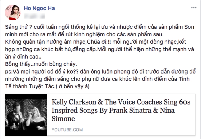 Hồ Ngọc Hà bất ngờ đăng tải đoạn trạng thái khá dài nhằm đề cập đến Kim Lý - chàng 