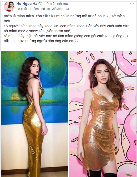 Hồ Ngọc Hà bất ngờ đăng tải đoạn trạng thái ngắn nhằm đáp trả dư luận khi từng bị chê sở hữu gương mặt như chuyển giới. Cô viết, 