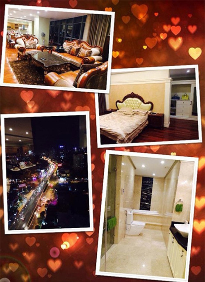 Căn hộ sang chảnh ở quận 7 của Hoàng Thùy Linh. Từ cửa sổ, cô có thể nhìn thấy toàn cảnh Sài Gòn phồn hoa. Phòng ngủ và phòng khách được trang trí lộng lẫy và sang trọng.