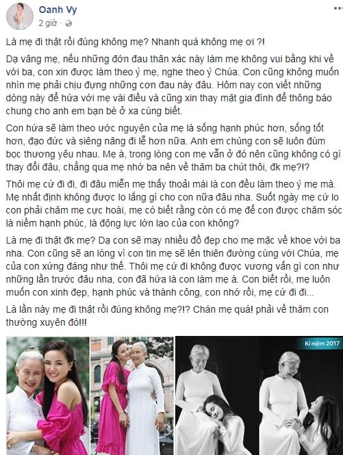 Mẹ ruột ca sĩ Vy Oanh ra đi mãi mãi