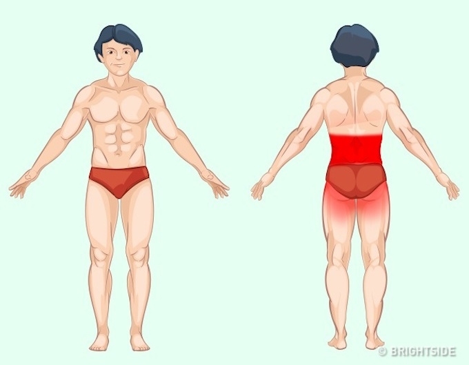Thận: Những vấn đề về thận thường bị nhầm lẫn với đau lưng thông thường. Nếu đau từ phần lưng dưới (vị trí dưới xương sườn cho đến thắt lưng) kèm theo các triệu chứng đái buốt, đái gắt hay màu nước tiểu thay đổi cần được đặc biệt chú ý, bởi nó có thể là dấu hiệu của bệnh thận.