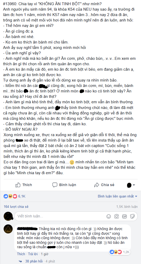 Chia sẻ của cô gái về lý do chia tay