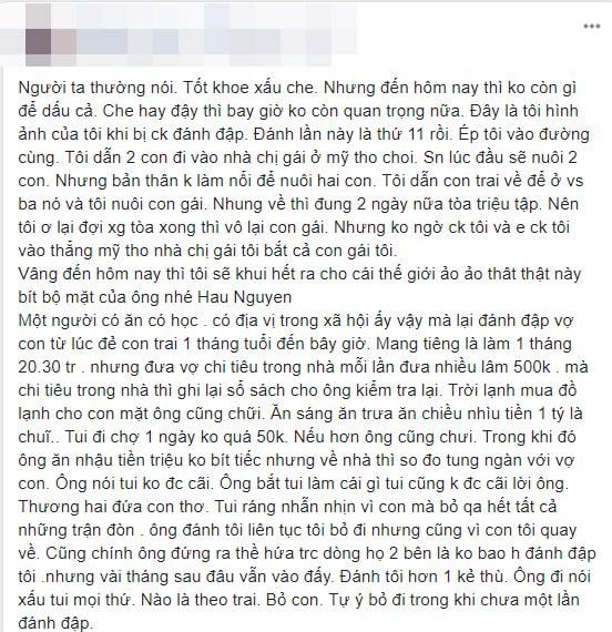 Lời cầu cứu của U. được đăng tải trên mạng xã hội