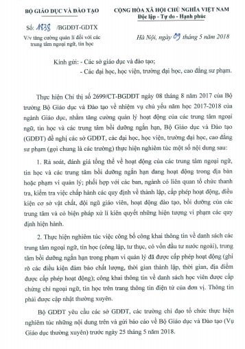 Công văn của Bộ GD&ĐT