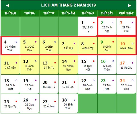 Dự kiến lịch nghỉ Tết Nguyên đán 2019