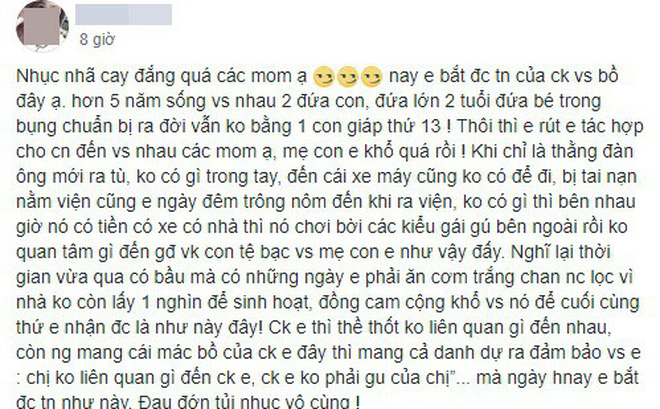 Dòng chia sẻ của người vợ mang bầu có chồng ngoại tình với bạn thân