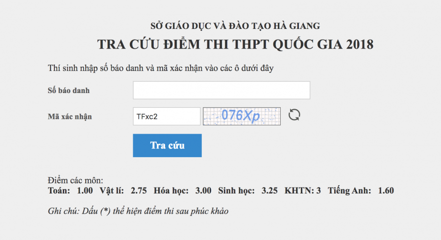Điểm thi trước và sau của thí sinh có số báo danh 050010xx