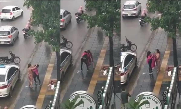 Bắt gặp chồng đi với nhân tình, người vợ lao tới túm tóc giằng co với cô bồ
