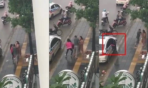 Cô bồ được người tình chặn vợ lại đã nhanh chóng leo lên taxi bỏ chạy