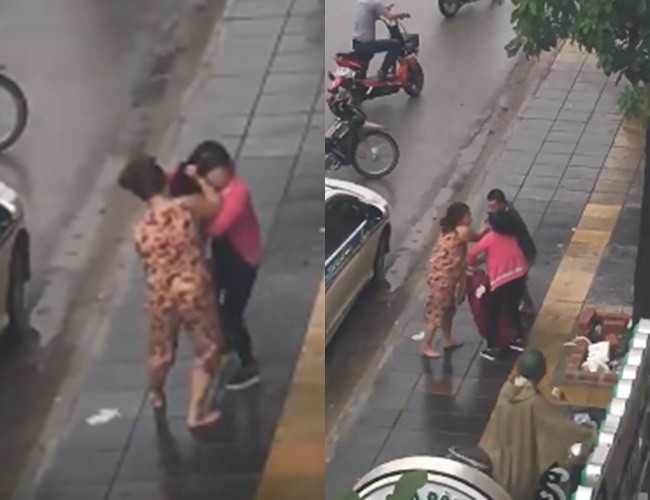 Ngay sau đó, anh chồng chạy tới giữ vợ cho bồ thoát thân lên taxi