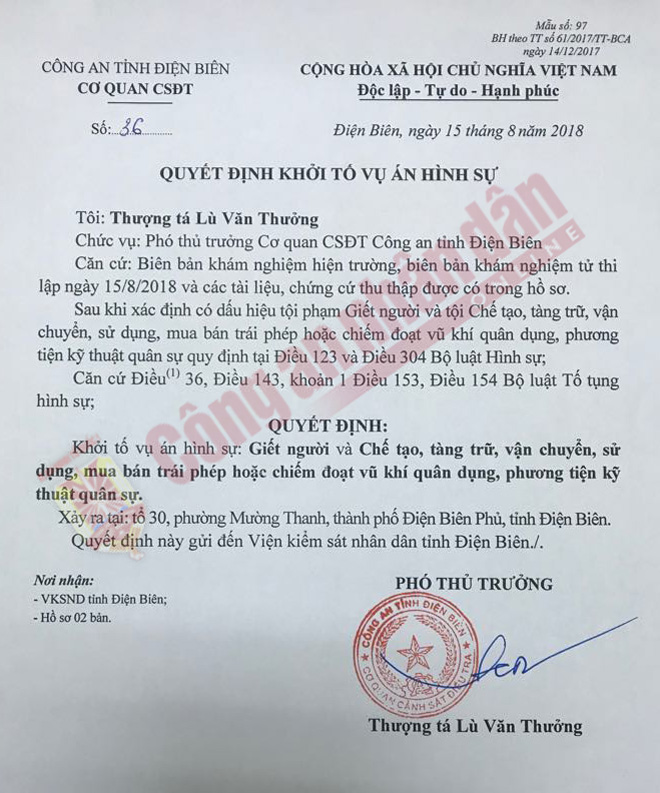 Quyết định khởi tố vụ nổ súng
